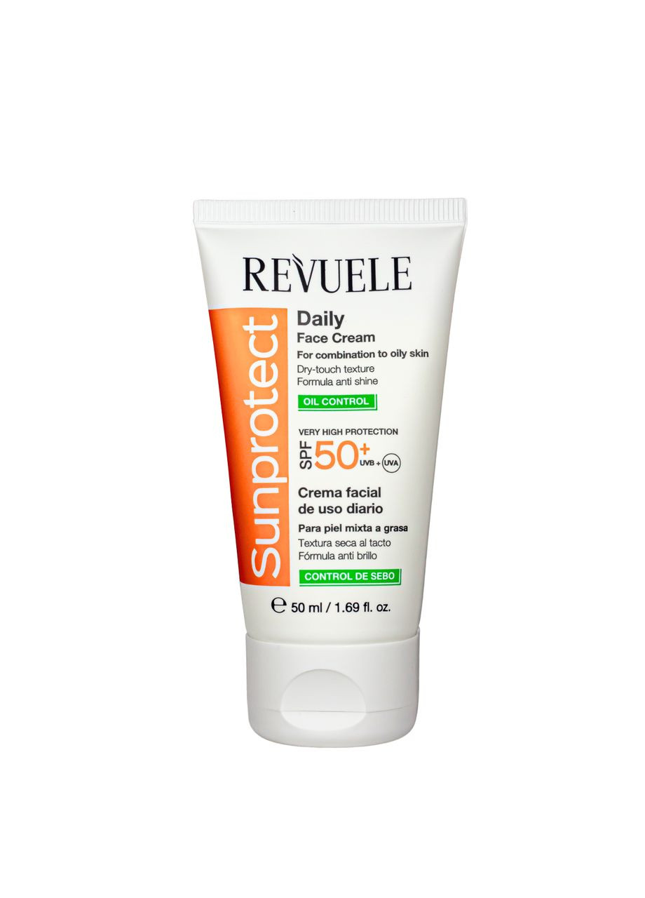 Солнцезащитный крем для лица SPF 50+ для жирной кожи UVA/UVB 50 мл REVUELE (335050630)