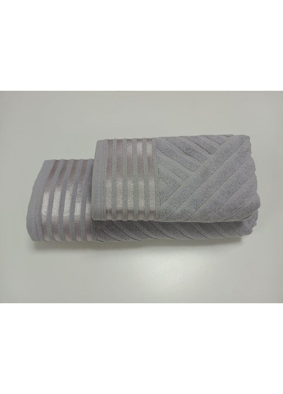 Набір 2 махрові рушники для ванної LUX COTTON YENI 70*140см + 50*90см, срібний No Brand сріблястий
