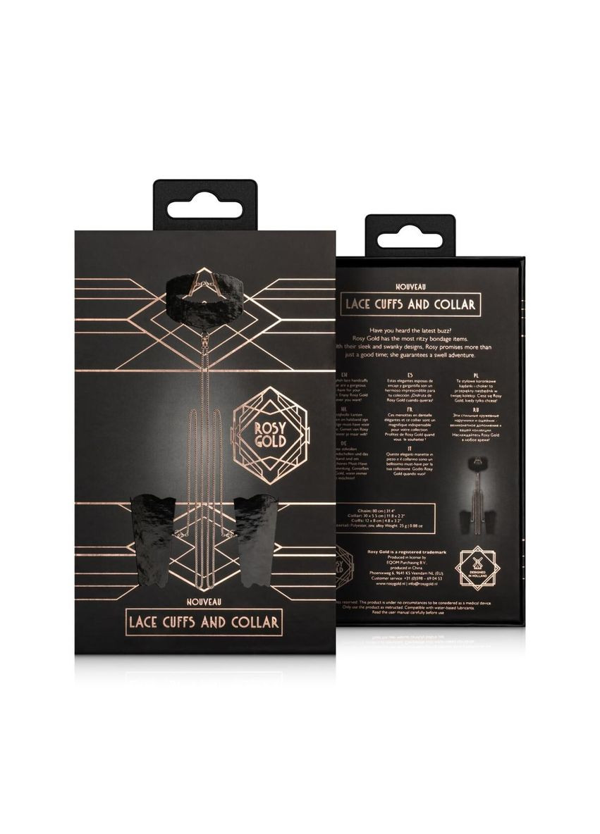 Мереживні наручники та комір Lace Cuffs and Collar – Black Rosy Gold (314507923)