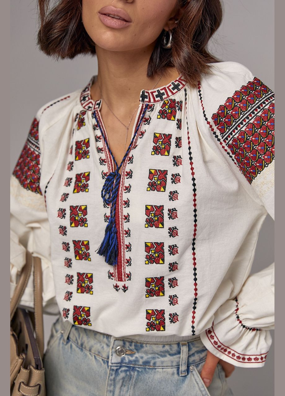 Жіноча вишиванка на зав'язках з рукавами-регланами Lurex (282396929)