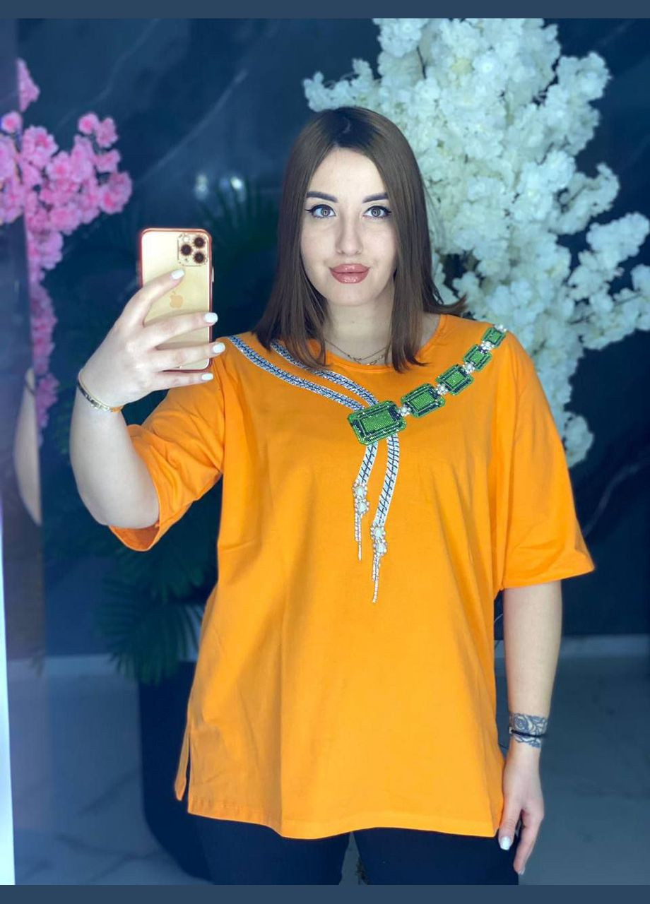 Женская оранжевая футболка 54-56 размер No Brand спортшик - (316694019)