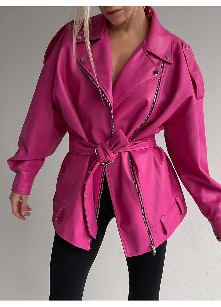 Малиновая демисезонная женская куртка pilot new из экокожи оверсайз с ремнем (mil535) milirud