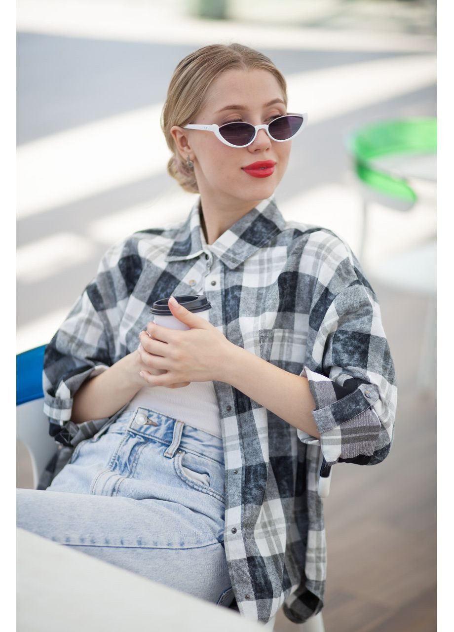 Сорочка жіноча з бавовни, оверсайз, в модну клітинку, стильна, на кнопках JUGO Iowa (351640621)