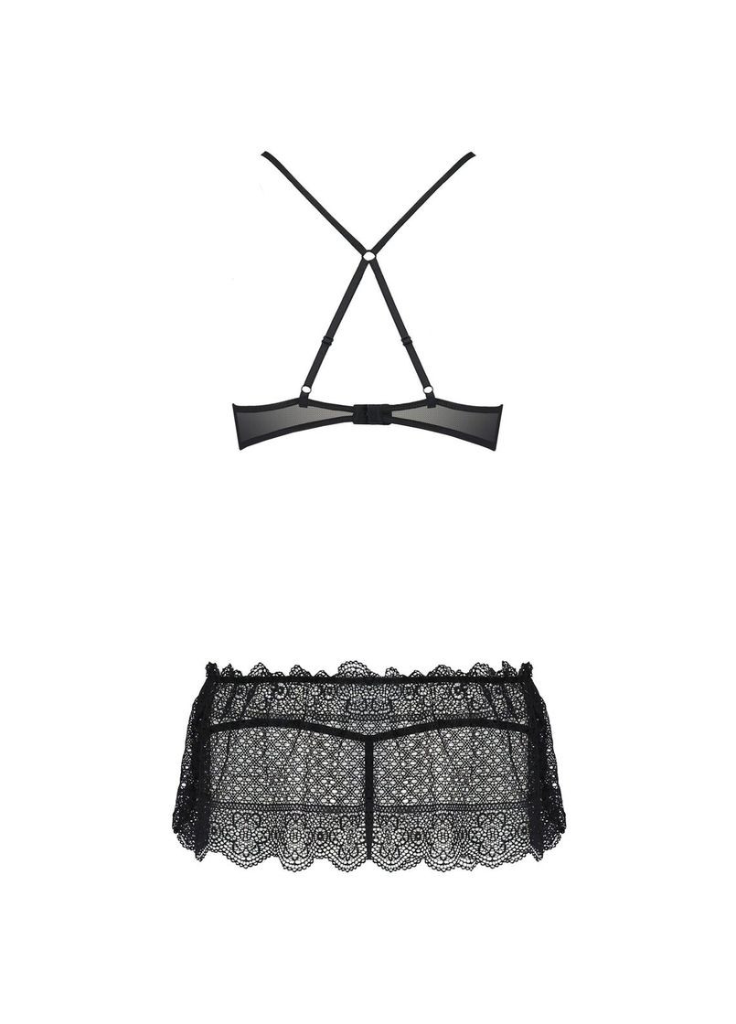 Мереживний пеньюар з трусиками в комплекті Yona чорний, Passion (338423577)