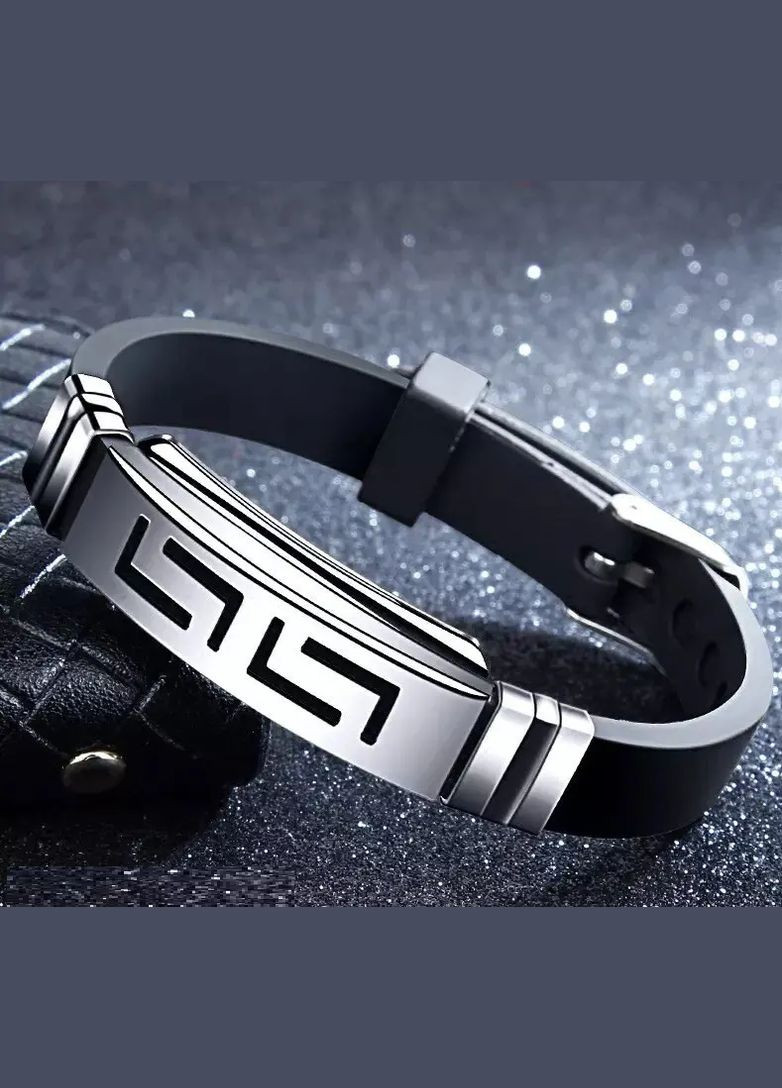 Чоловічий браслет каучуковий вставка нержавіюча сталь візерунок No Brand (340275807)