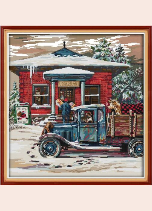 Набір для вишивання хрестиком за нанесеною на канву схемою "Christmas Post Office". AIDA 14CT printed, 49*51 см Joy Sunday (313614527)