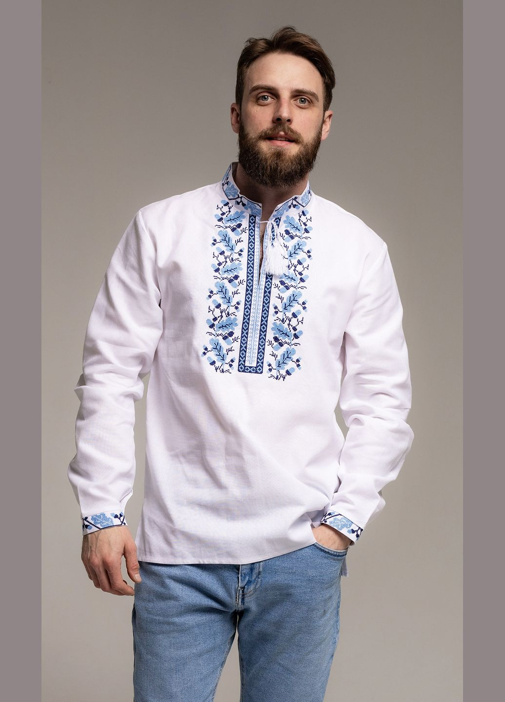 Біла вишиванка чоловіча vishivano4ka 348-2 пряма бавовна (305834697)