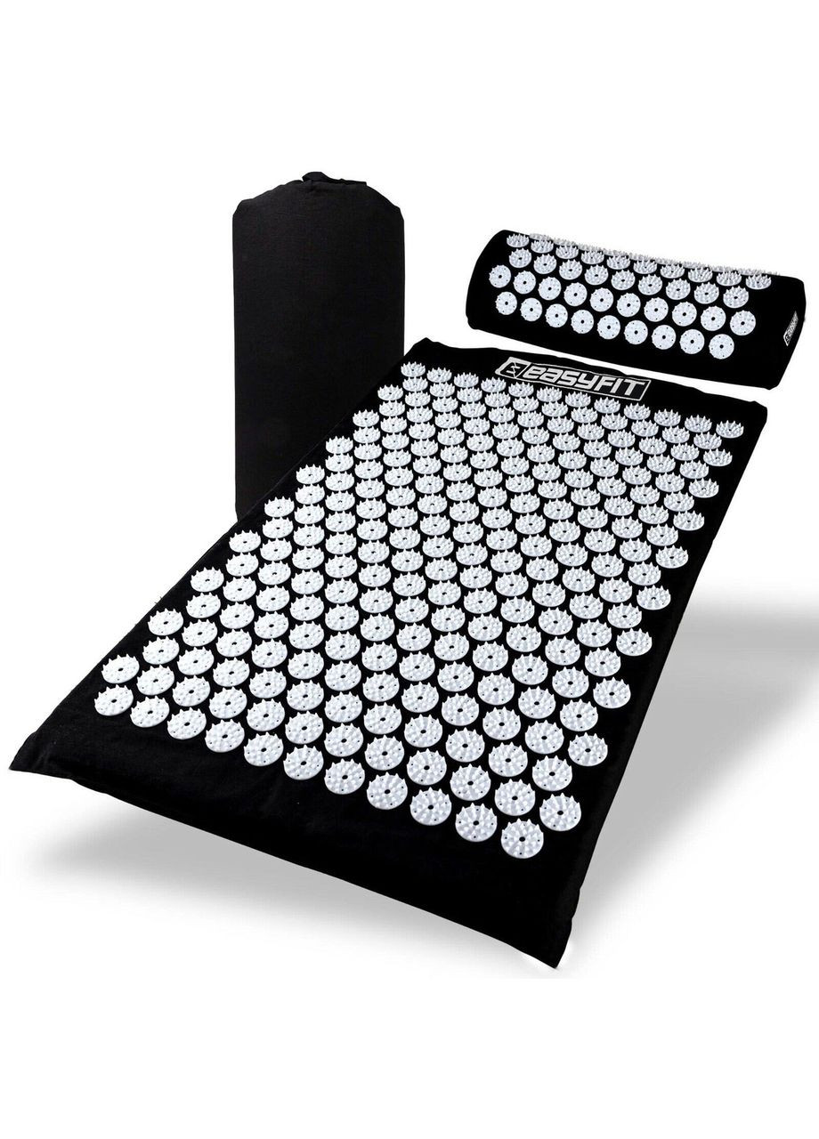 Масажний килимок з подушкою (аплікатор Кузнєцова) Чорний з білим EasyFit (362441017)