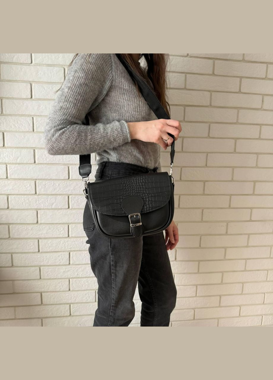 Сумка слінг бананка міні сумочка багет екошкіра під рептилію чорна (sku_1408) No Brand (330576666)