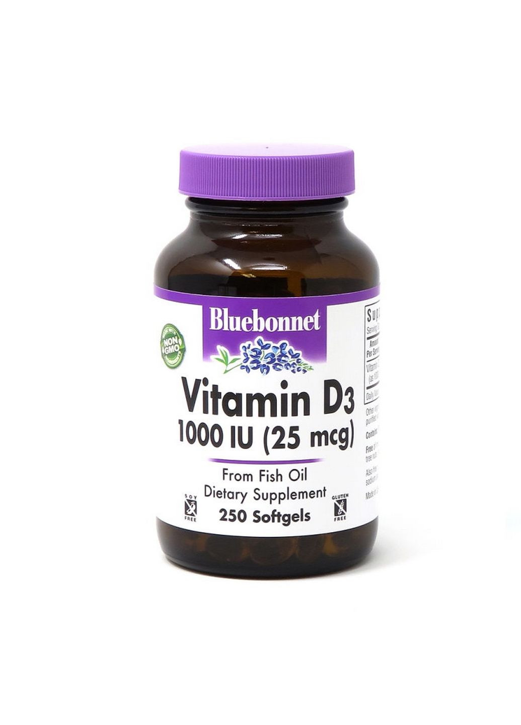 Витамины и минералы Vitamin D3 1000 IU, 250 капсул Bluebonnet Nutrition (293342025)