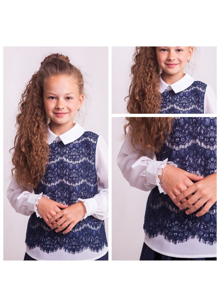 Блузка мод. 8005 із синім мереживом Світ блуз (330615180)