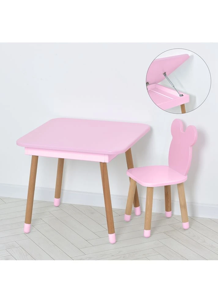 Столик со стулом "Мишка" Bambi 08-025R-BOX с ящиком, розовый No Brand (393584479)