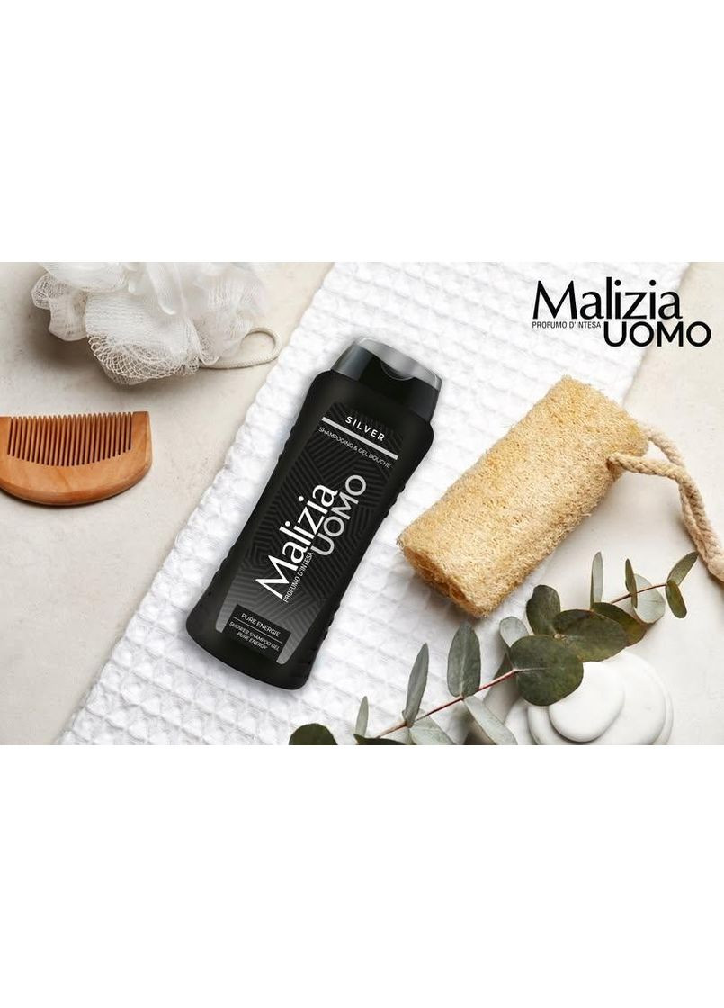 Шампунь-гель для мужчин 2в1 для душа Сильвер Uomo Silver Shower Shampoo Gel 250 мл Malizia (370567232)
