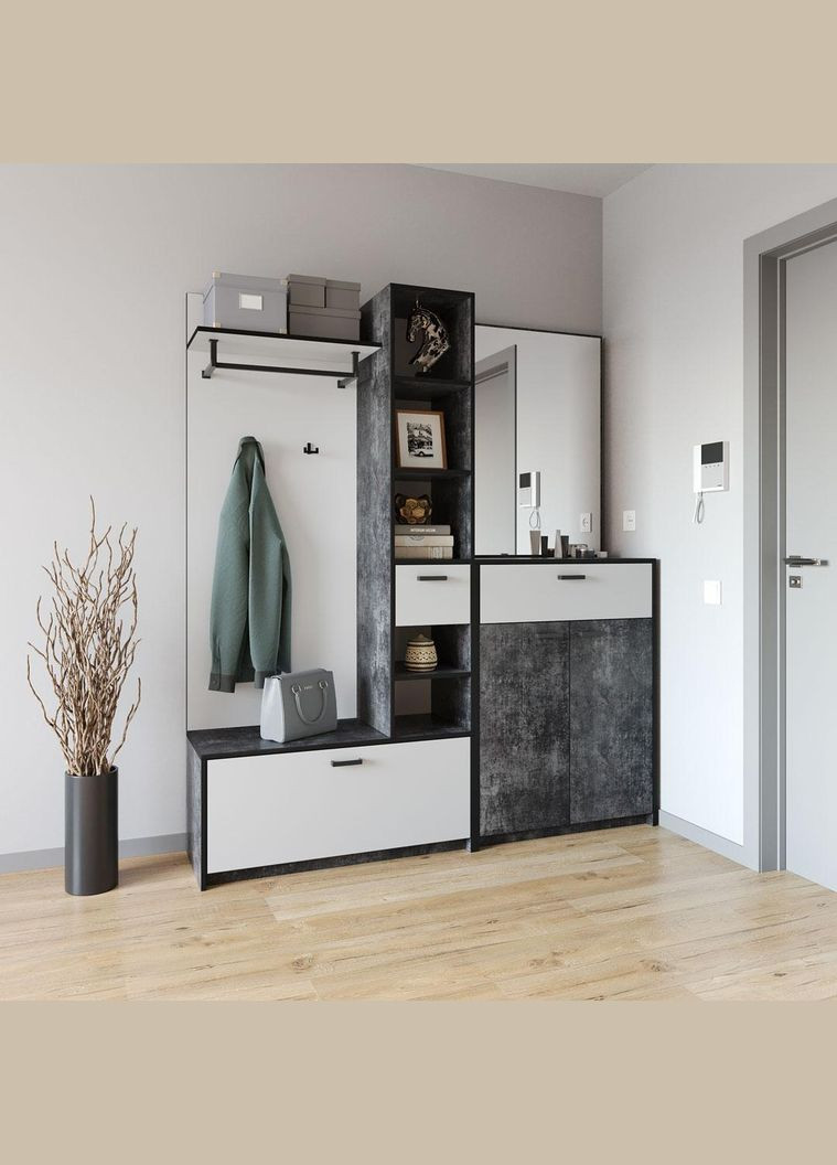 Прихожа з штангою для одягу та гачками від KO-0002 Бетон Темний/Білий MORELI (361035148)