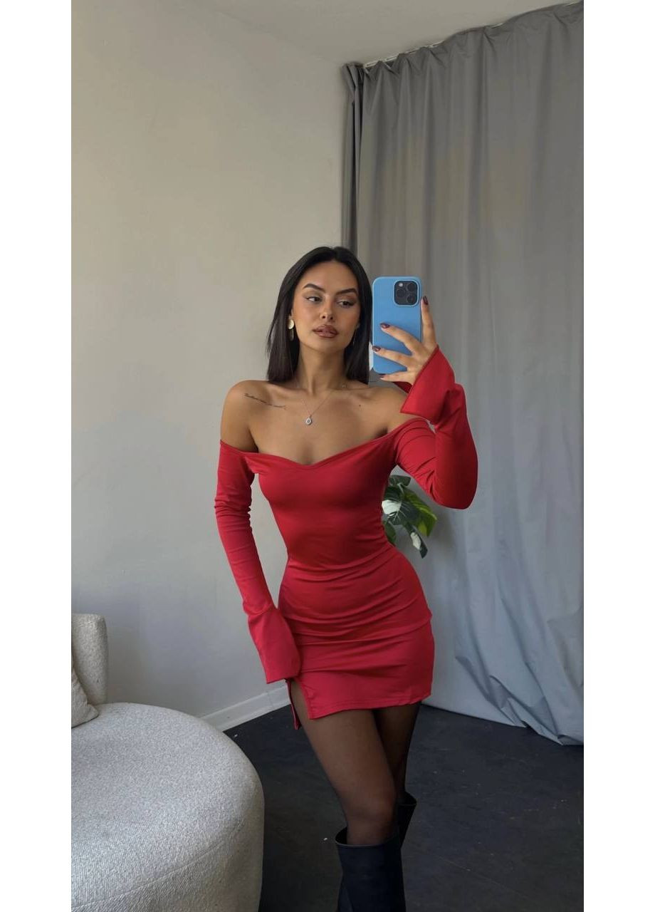 Красное праздничный платье из микродайвинга – изысканное и эластичное 💔 (замеры в описании) DK/DL Мода без кордонів однотонное