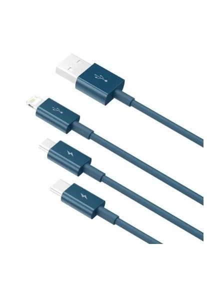 Дата кабель USB 2.0 AM to Lightning + Micro 5P + Type-C 1.5m 3.5A blue (CAMLTYS-03) Baseus (396693582)