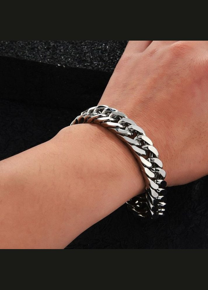 Мужской серебряный браслет стальной, мужская цепочка на руку 12 мм No Brand (328048523)