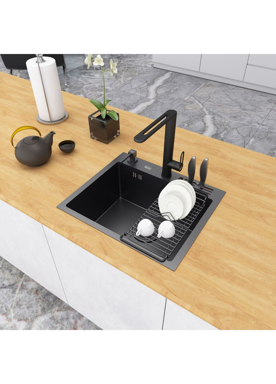 Черная кухонная мойка 45 см накладная из нержавейки NВ-5245 Nett (336939077)
