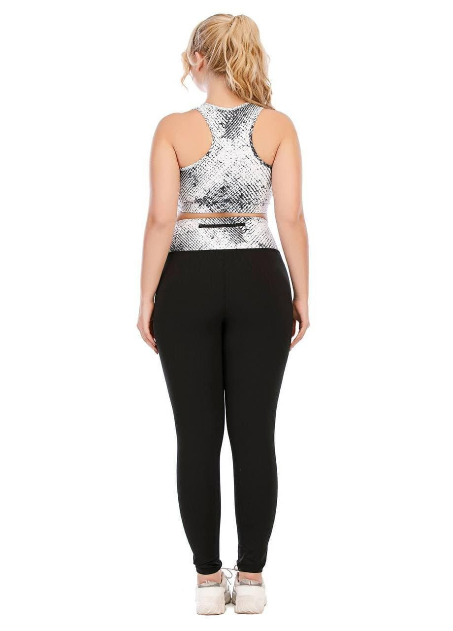 Женский фитнес костюм со змеиным принтом / Женский спортивный комплект топ и лосины snake print черный No Brand (370204812)