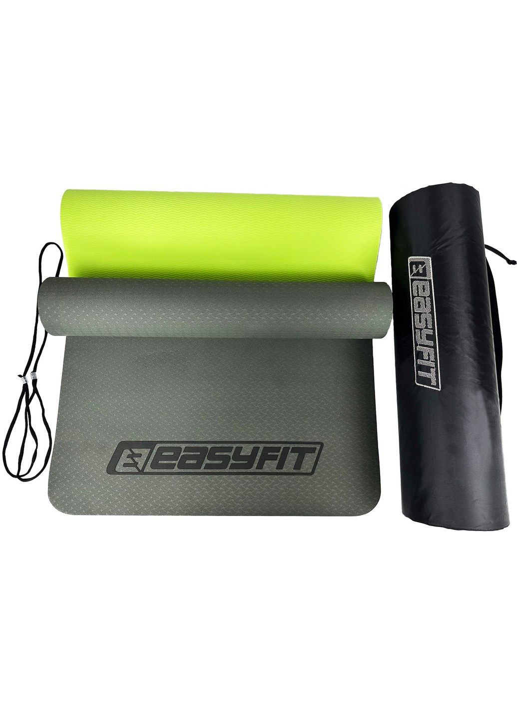 Коврик для йоги и фитнеса TPE+TC 6мм EF-1924E-BG Black-green EasyFit (295547939)