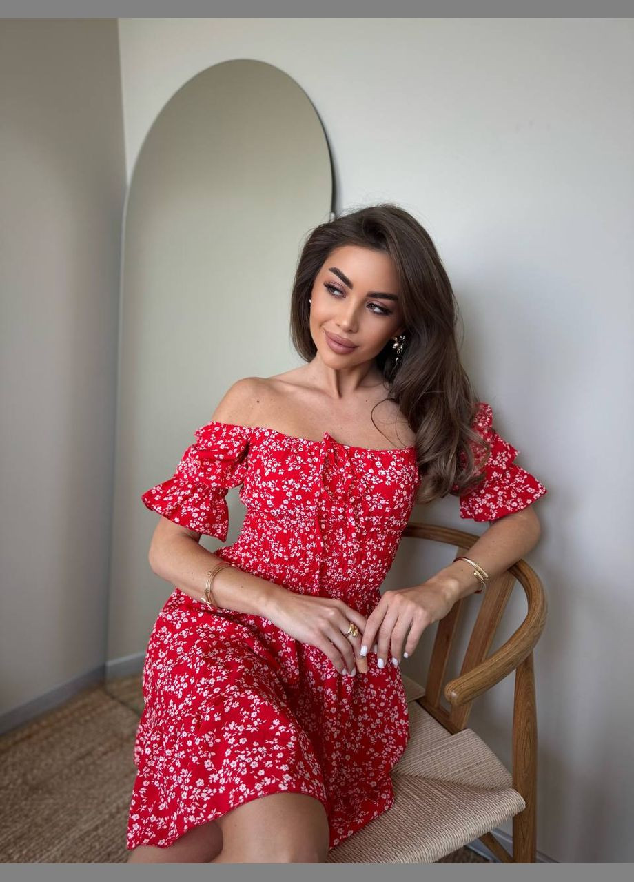 Червона повсякденний, святковий жіноча міні-сукня в квітковому принті Avanti з квітковим принтом