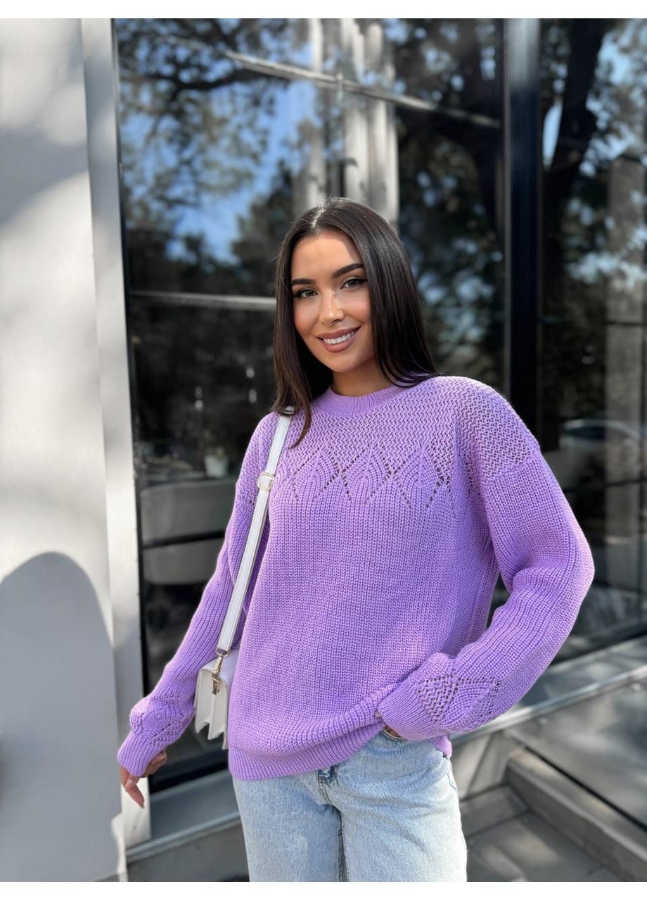 Сиреневый демисезонный вязаный женский свитер с низким сиреневым горлом 00379 No Brand