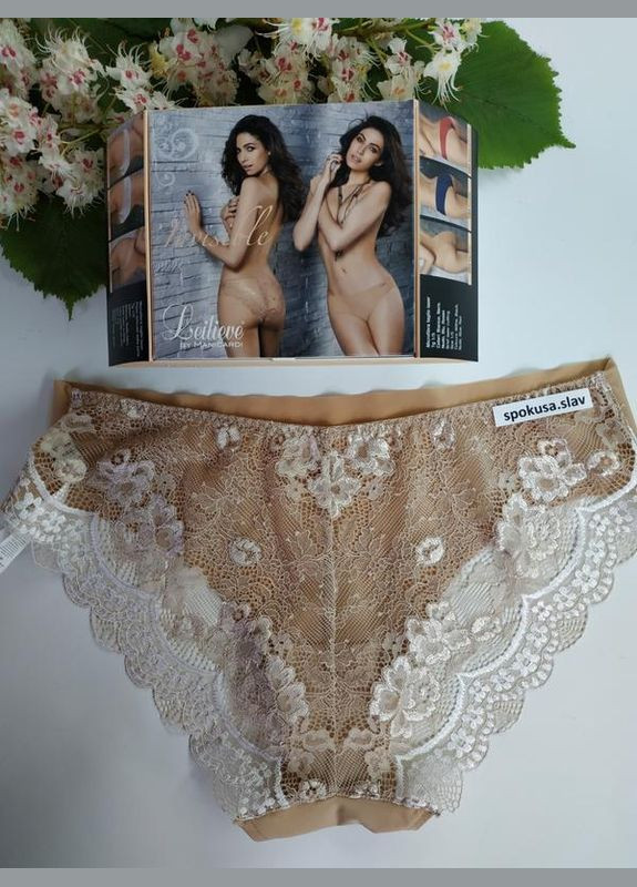 Красивые бесшовные трусики слипы с кружевом бежевые XL 3374 лейлив Leilieve (324833335)