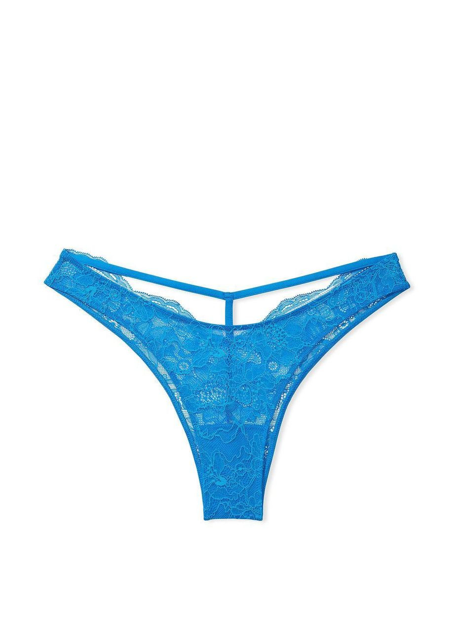 Женские трусики Shine Strap CutOut Back Lace Brazilian XS синие Victoria's Secret (290147833)