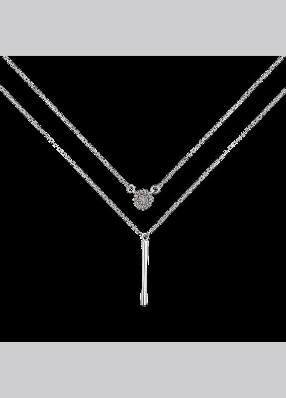 Колье серебряное двойное Тяжесть с маленькими фианитами Каштан (342335283)