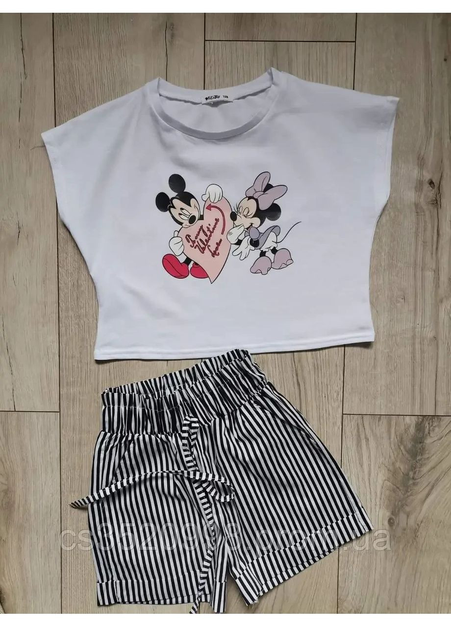 Білий літній дитячий літній костюм для дівчинки з міккі, на 10,12 років Kids