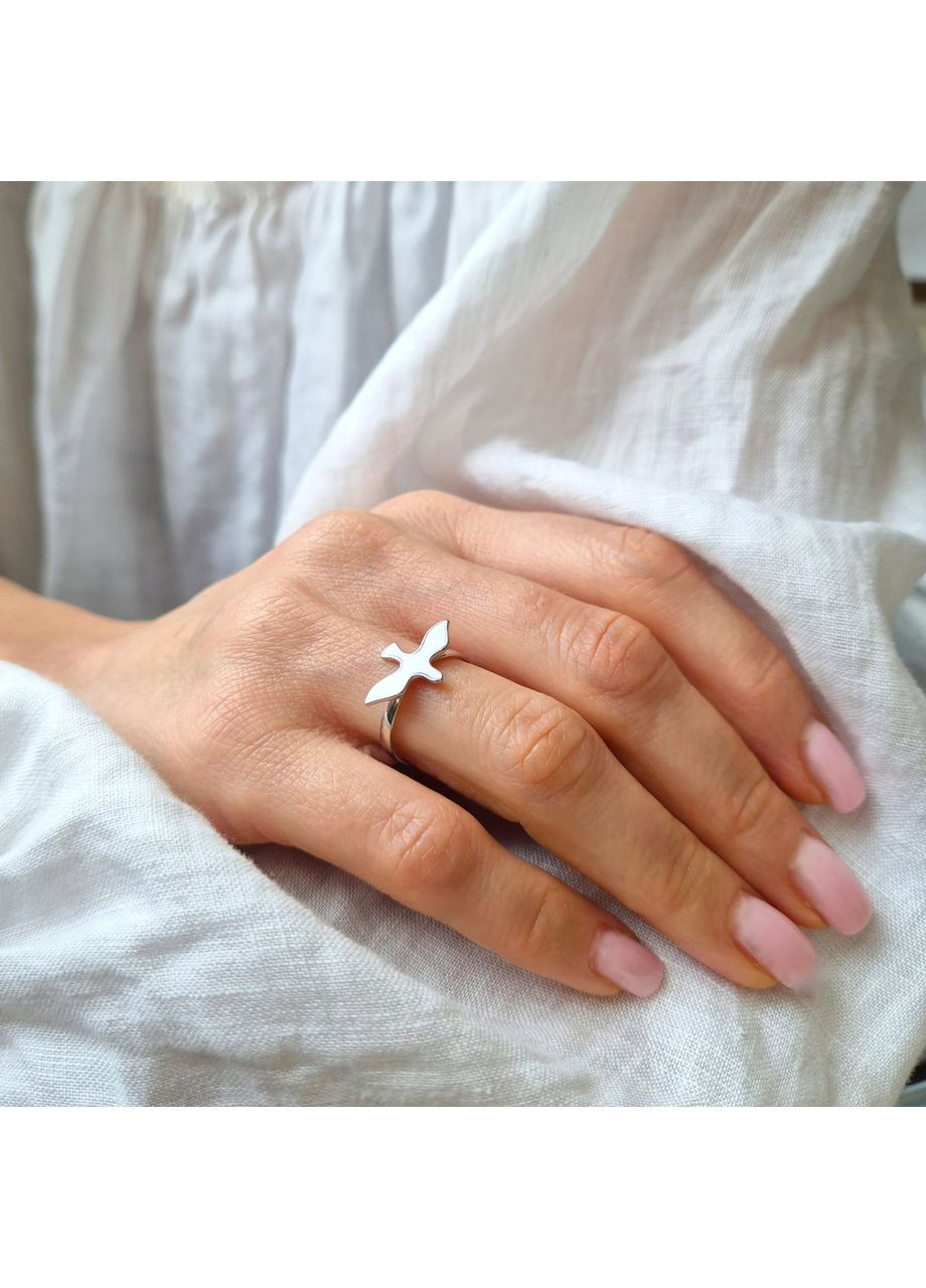 Срібна каблучка Горлиця з Білою емаллю 17 - 18 розмір срібло 925 проби Родоване вс608ер 1.49г Nobrand (369612472)