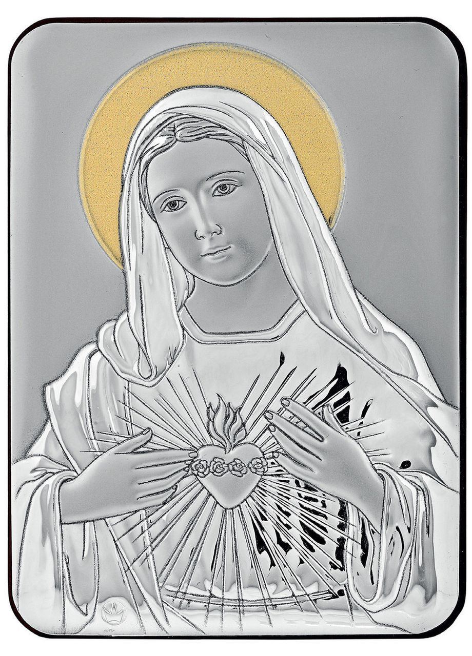 Серце Марії. Богородиця з серцем в руках. Срібна ікона 10х14 см Prince Silvero (266265864)
