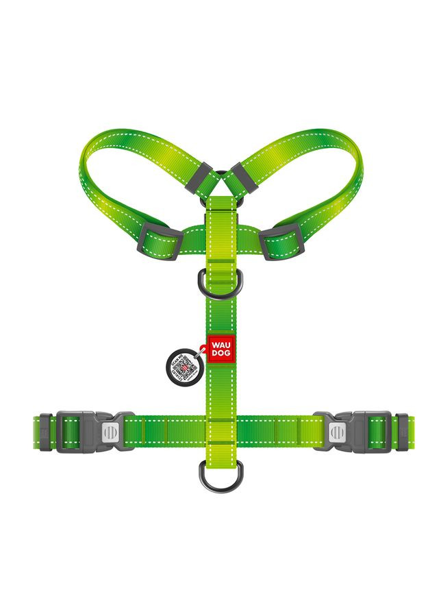 Шлея для собак Nylon Mono с QR-паспортом, светоотражающая, M, Ш 20 мм, А 38-60 см, В 45-60 см, салатовая WAUDOG (332879110)