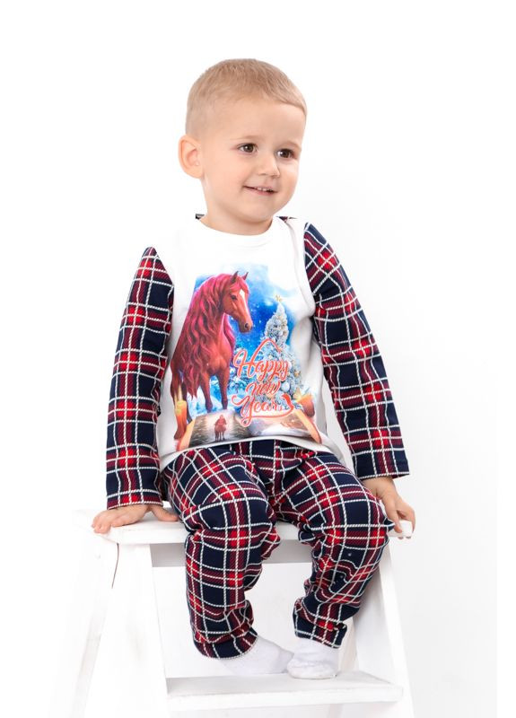 Бузкова зимня піжама дитяча "family look" (кофта та штани) з новорічним принтом (p-12643) Носи своє