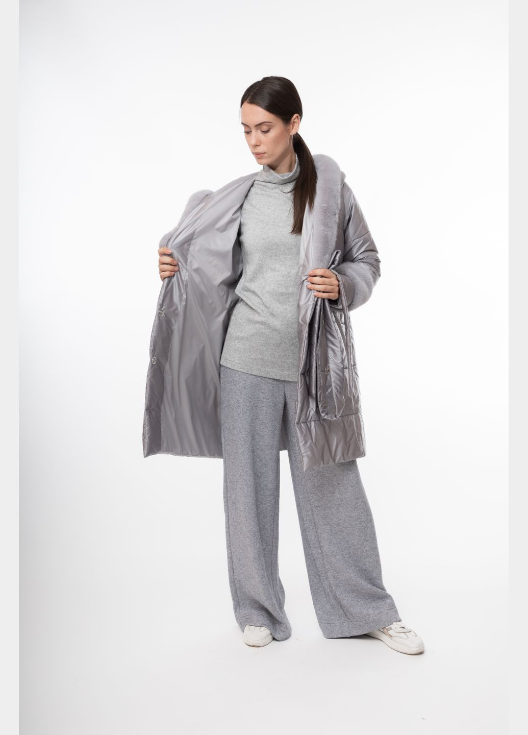 Светло-серое зимнее Пальто Светло-серый Зима Повседневный Alberto Bini