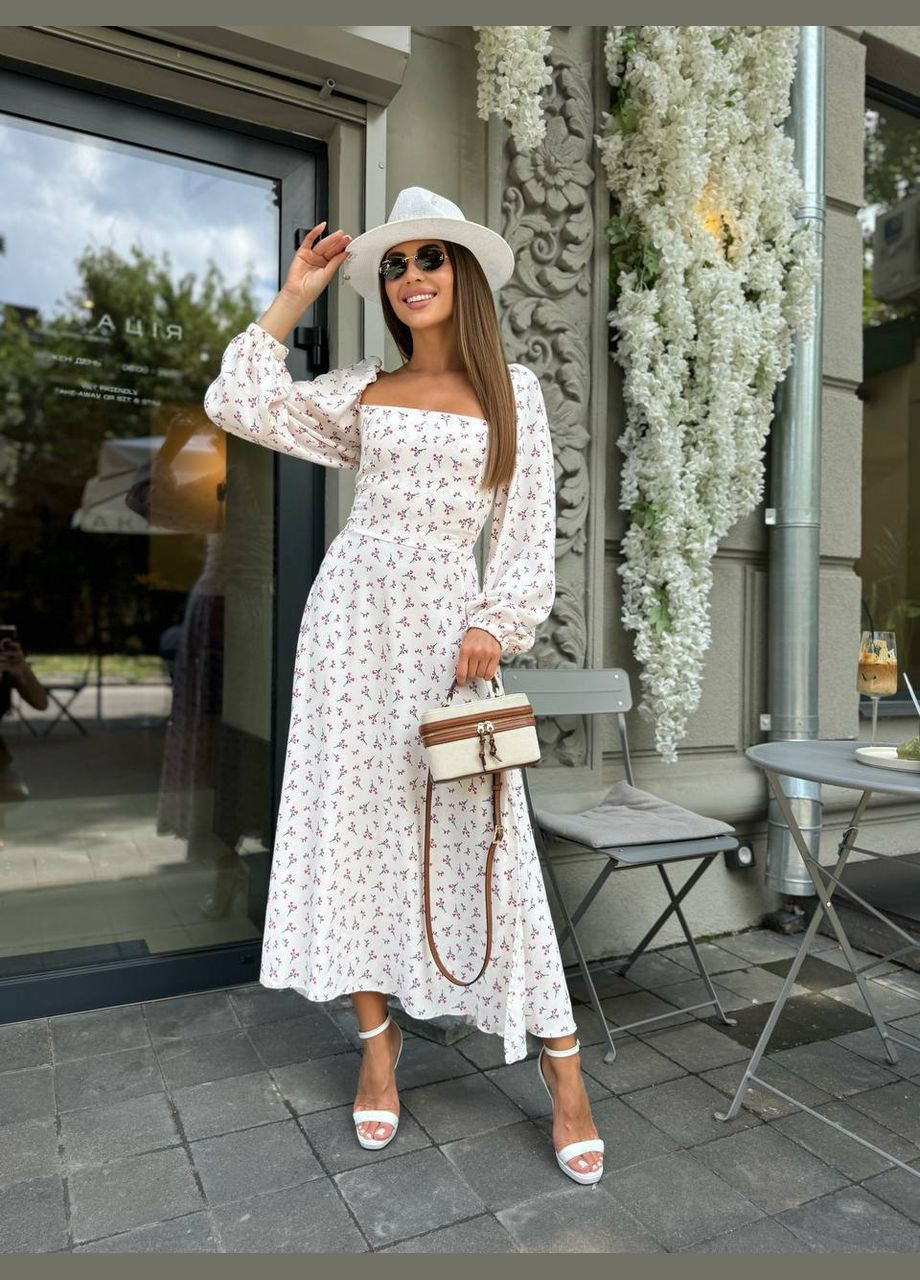 Білий кежуал сукня довжини міді в квітковий принт Adelante однотонна