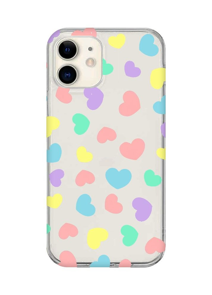 Прозорий чохол на iPhone 12 mini:: Різнокольорові сердечка (принт 335) Creative (360672102)