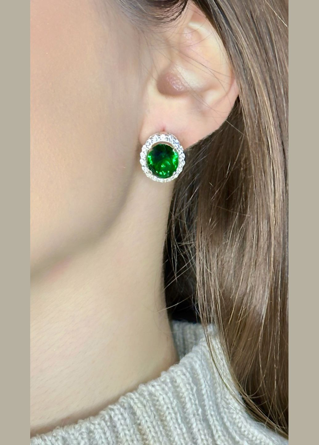 Срібні сережки «Смарагдовий штрих» з зеленим альпінітом і кубічним цирконієм 💚✨ Family Jewelry House (345749241)