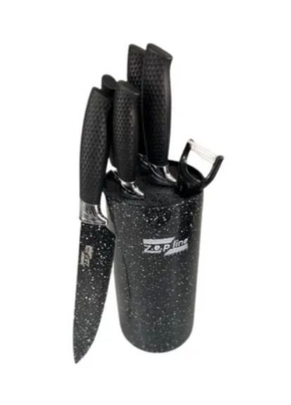 Набор ножей для кухни с подставкой ZP-046 кухонные ножи и подставки Zepline чёрные,