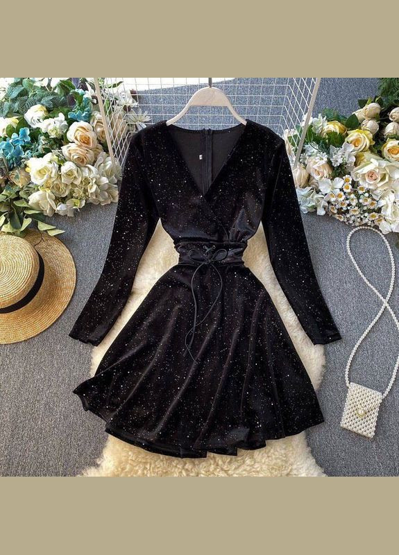 Черное праздничный, коктейльное, повседневный, откровенный, вечернее платье женское No Brand однотонное