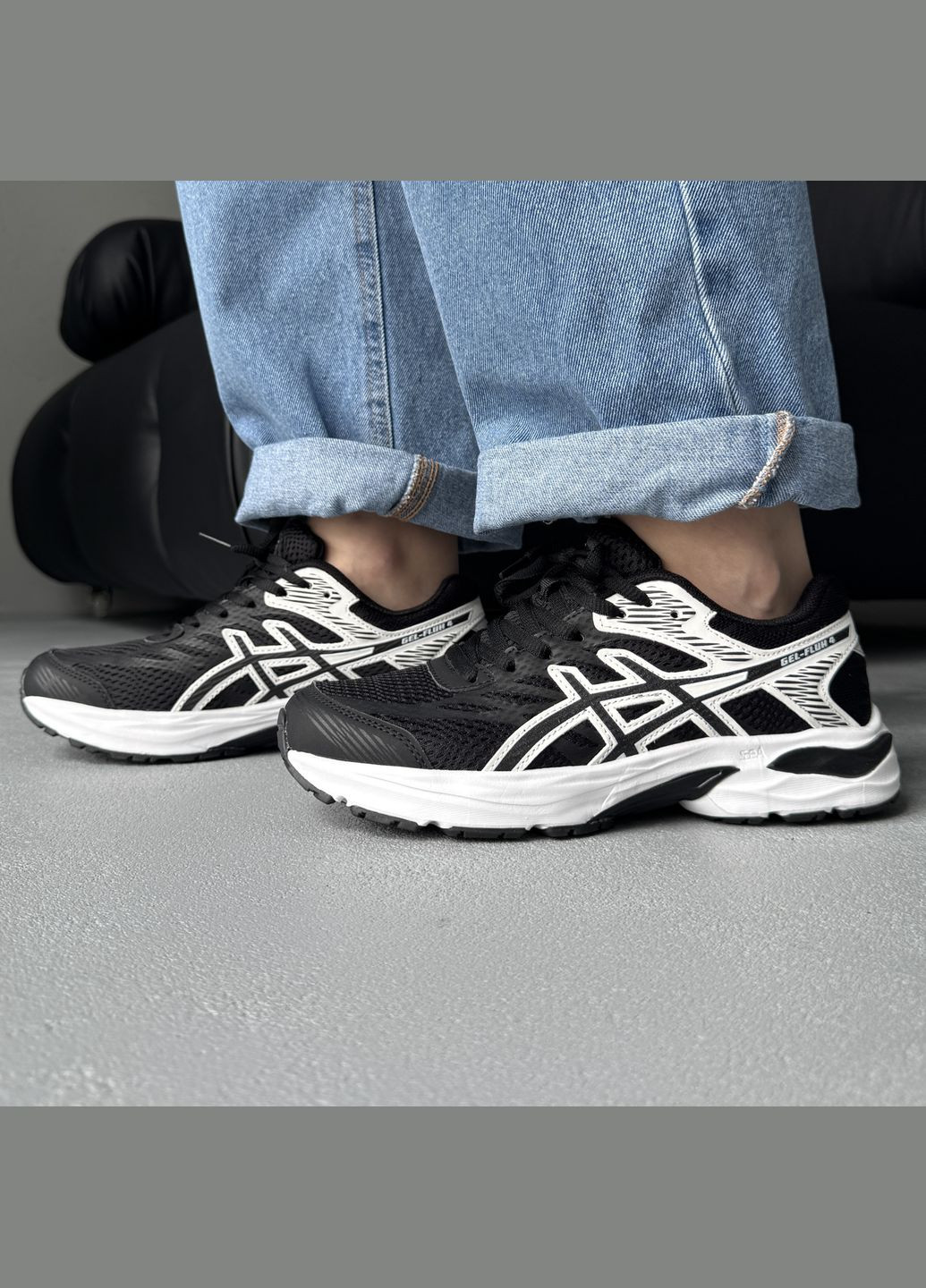 Чорні Осінні кросівки чоловічі і жіночі asics gel-flux 4 black white | асікс гель флюкс 4 чорні No Brand