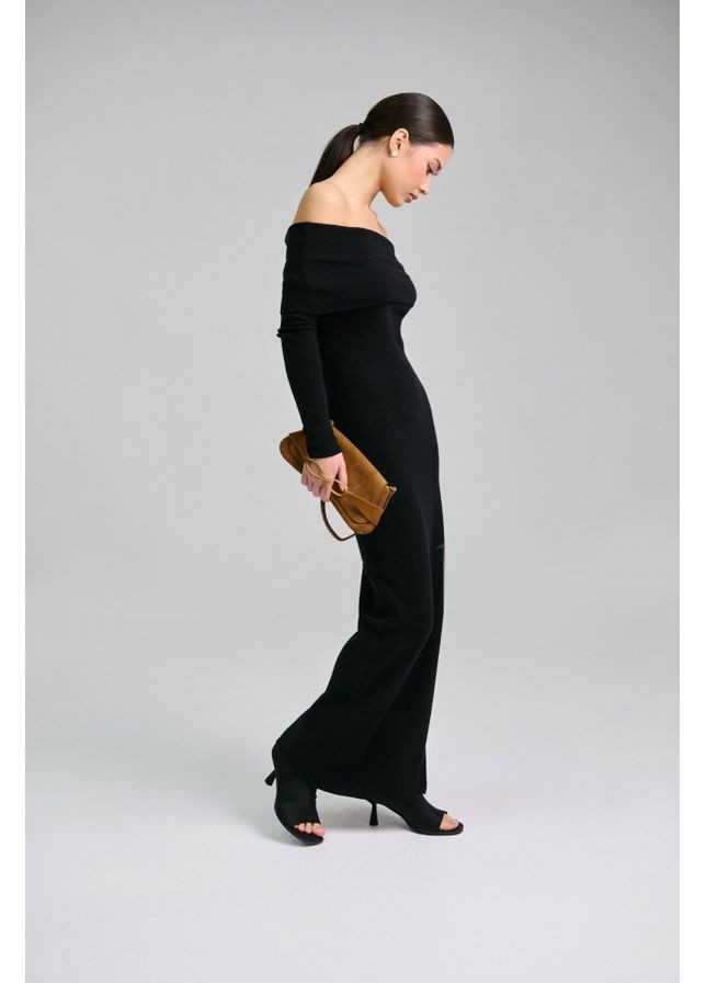 Черное праздничный нежное платье с открытыми плечами и эластаном для идеальной посадки (2824) Triko Bakh