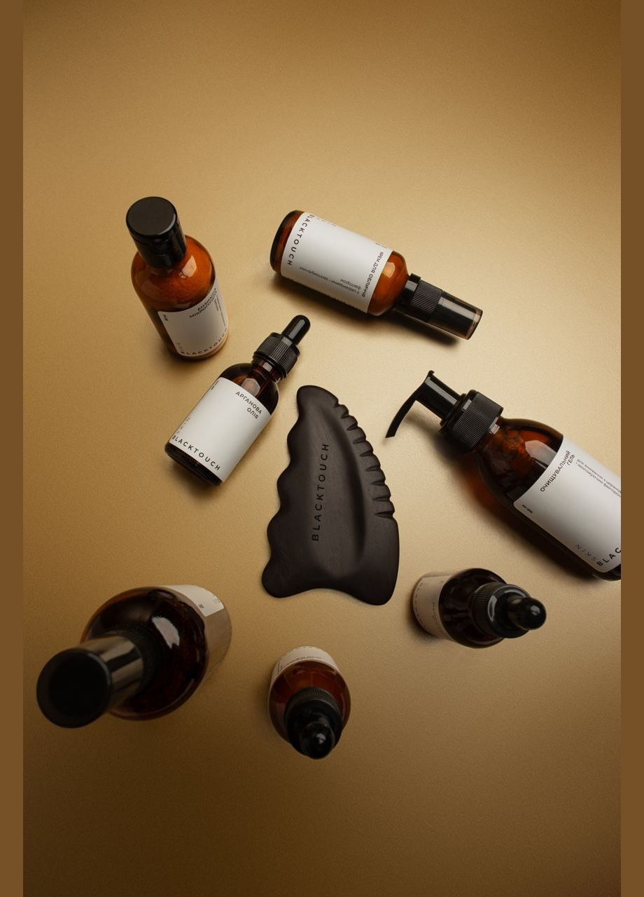 Комплект Дерев'яний шкребок для обличчя та тіла гуа-ша Energy Black + Арганова олія, 30 мл BlackTouch (293247318)