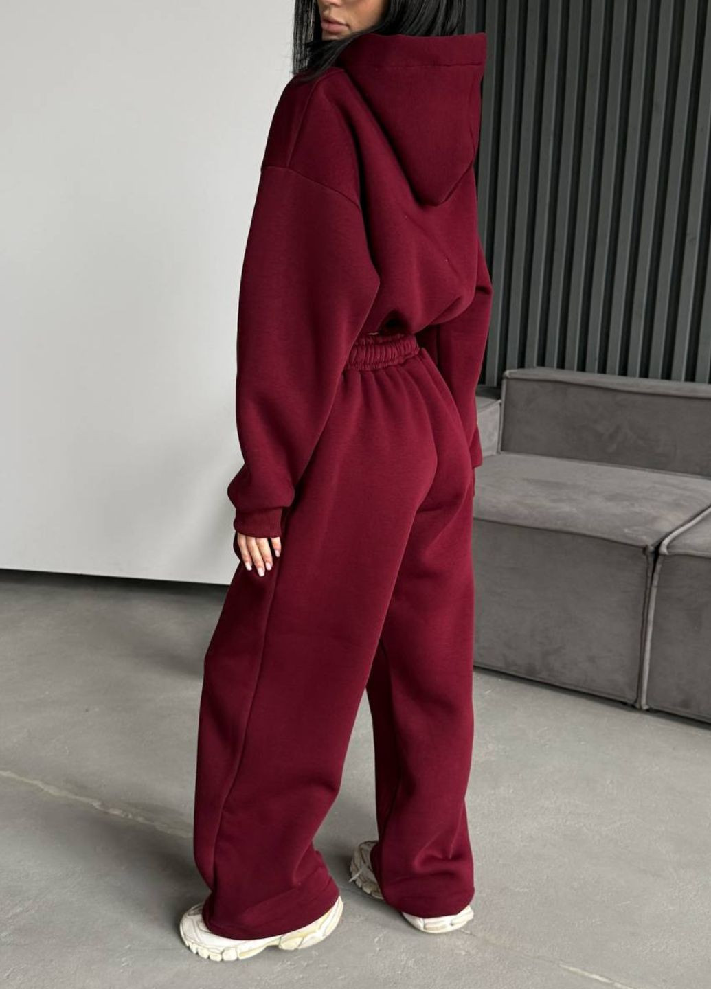 Базовий повсякденний демісезонний оверсайз костюм двійка: вкорочений худі на блискавці + штани з затяжками Tik-Tak (364957591)