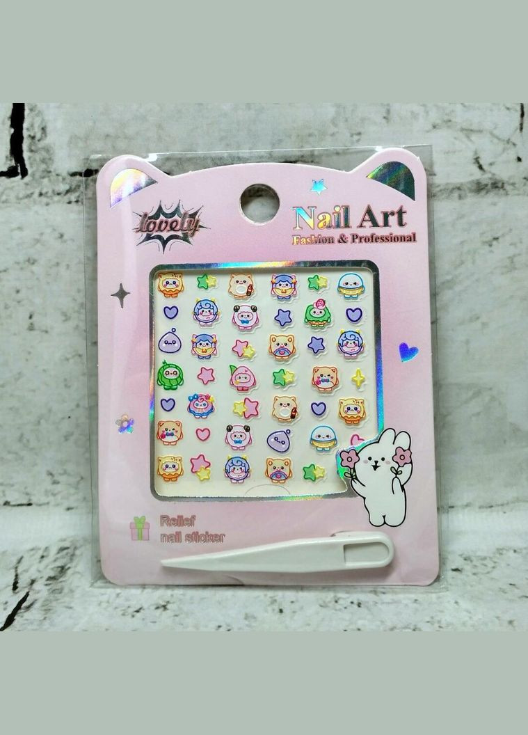 Наклейки для ногтей детские дизайн маникюра рельефные 6х6 см No Brand (325701463)