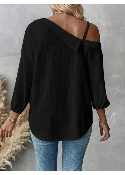 Чорна блуза жіноча з відкритим плечем, у смужку, блакитна, (арт. 406) No Brand