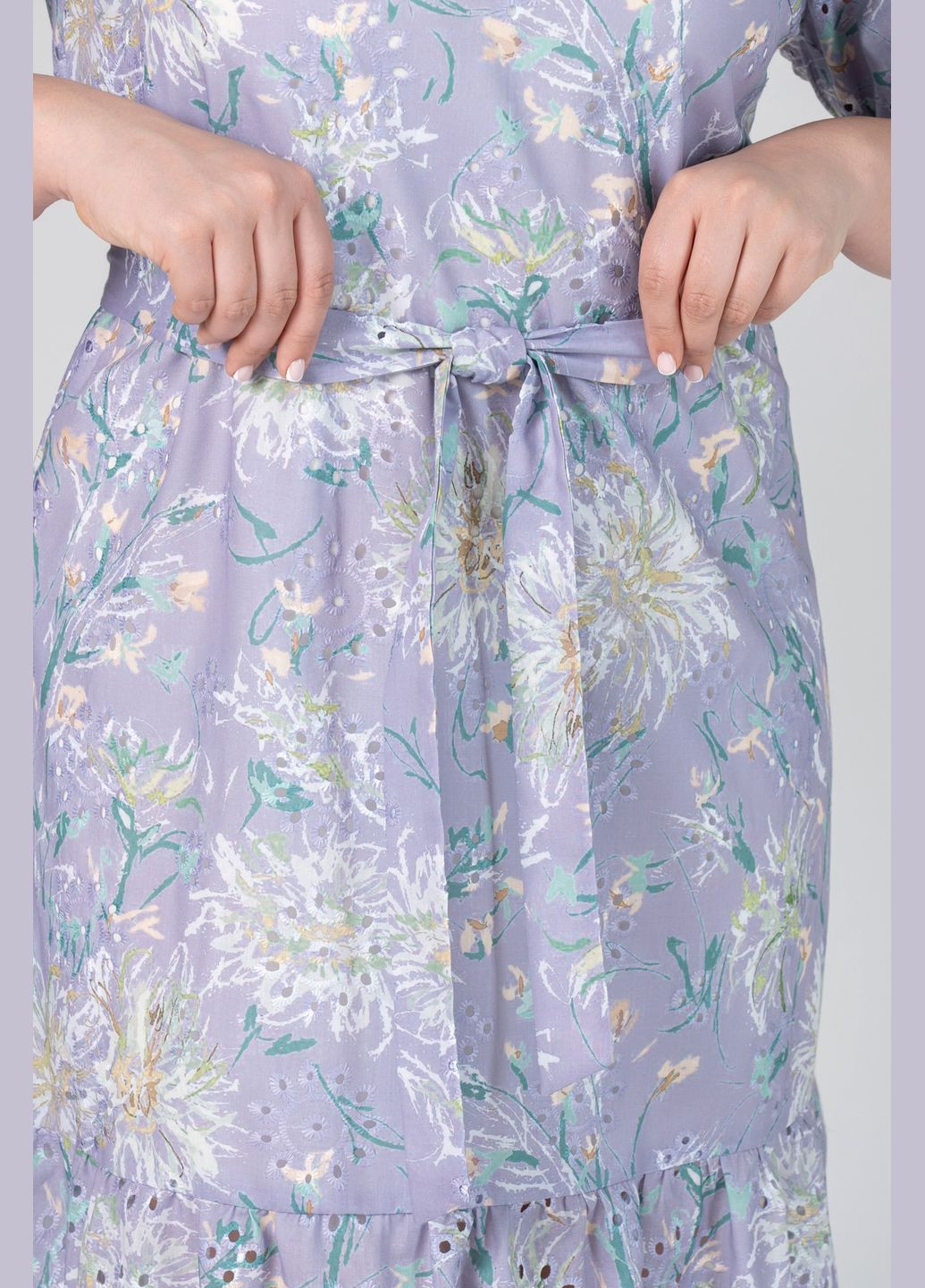 Сиреневое повседневный платье прямого силуэта из рукава прошвы декорирован фигурным манжетом all posa (ap101987p) A'll Posa