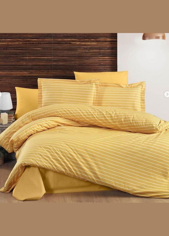 Постельное белье Полоска желтая Ранфорс Двуспальное на резинке MERISET (278255485)
