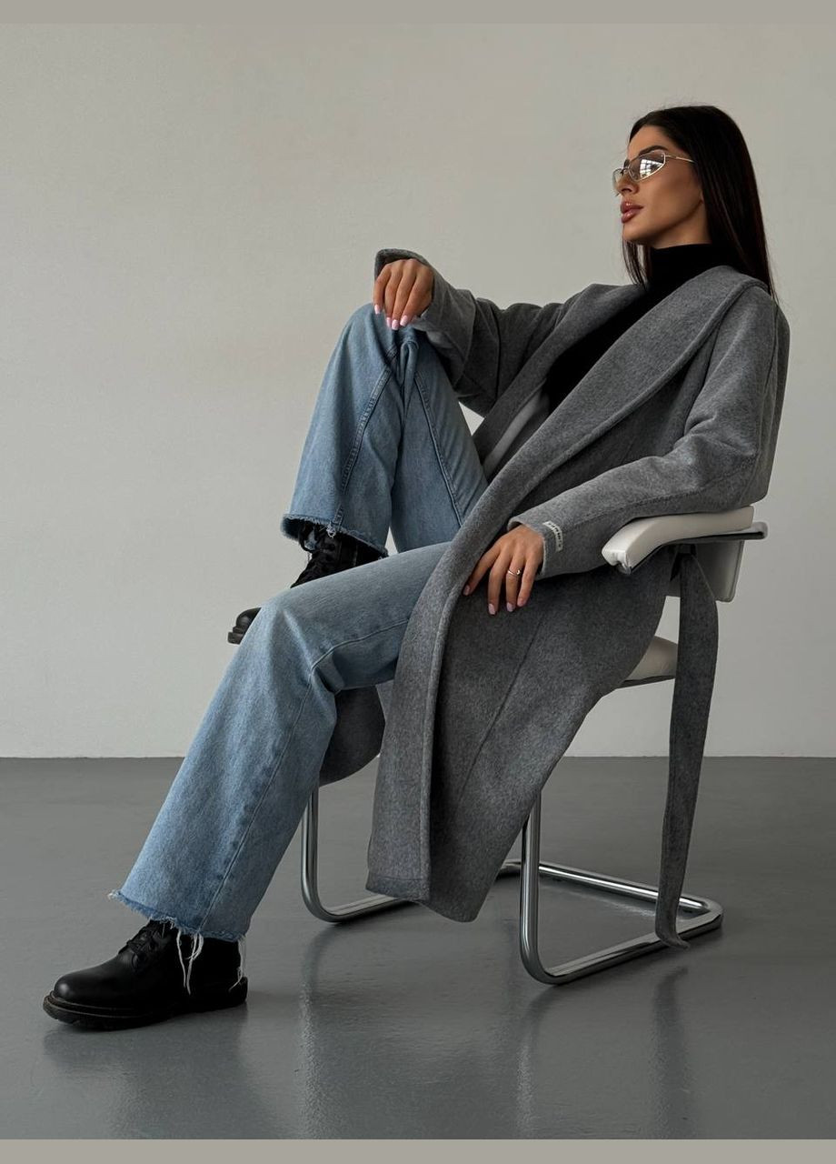 Серое демисезонное Легкое кашемировое оверсайз пальто без подкладки. оверсайз Vakko