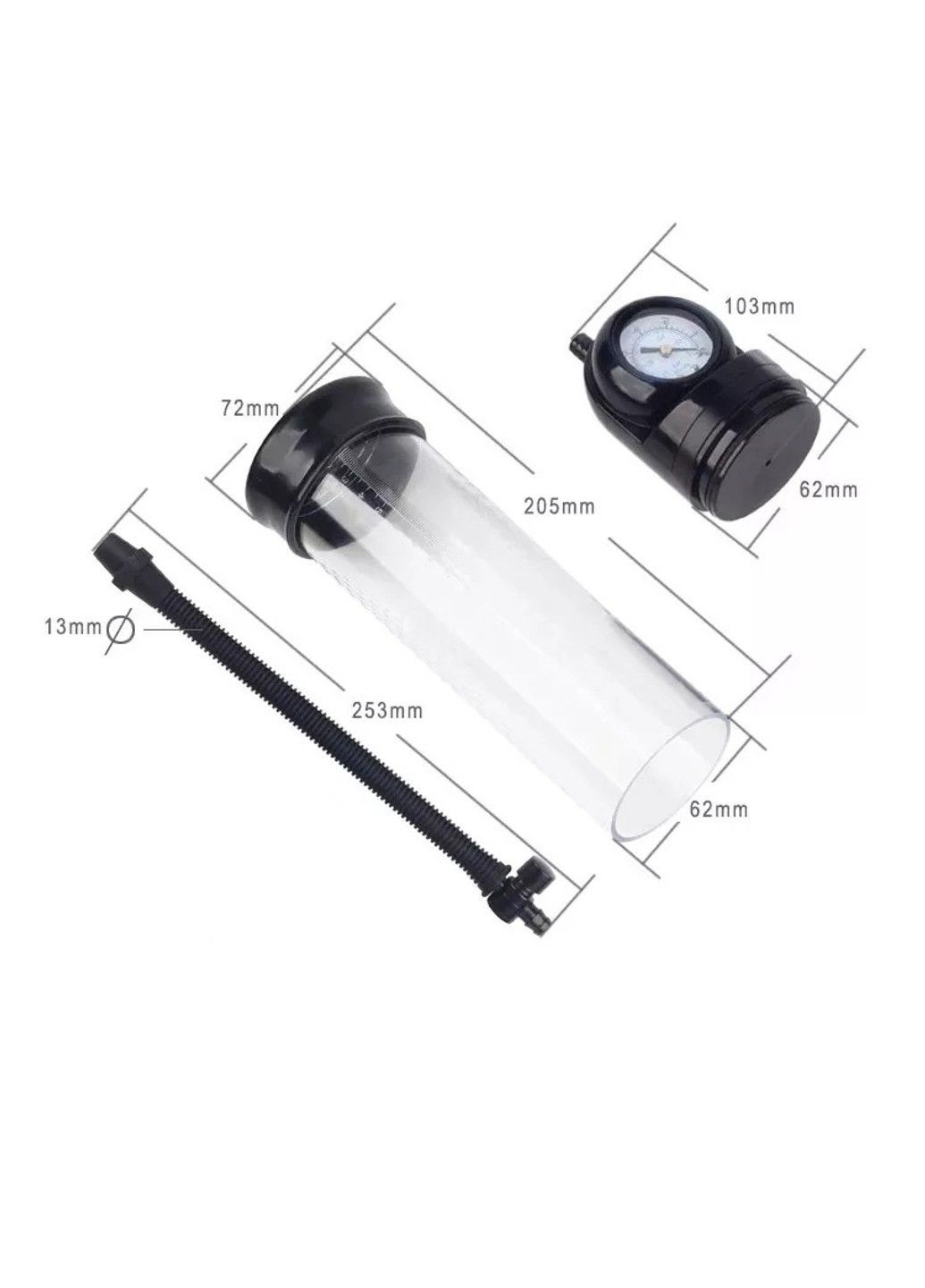 Механическая вакуумная помпа с грушей и манометром для увеличения и тренировки полового члена YEAIN (284278512)